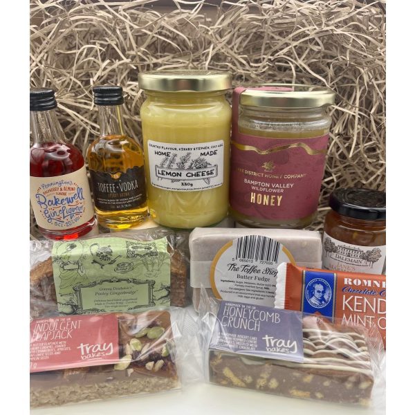 Taste of Cumbria Hamper including Tray Bakes, Kendal Mint Cake and Toffee Vodka